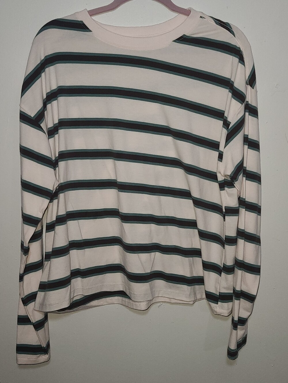 Sunday Retreat Striped Long Sleeve Top - Cream with Black & Green Stripes